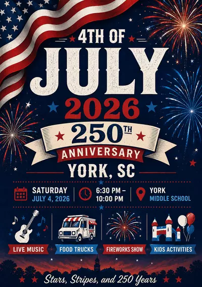 Flyer advertising 4th of July Celebration in York, SC