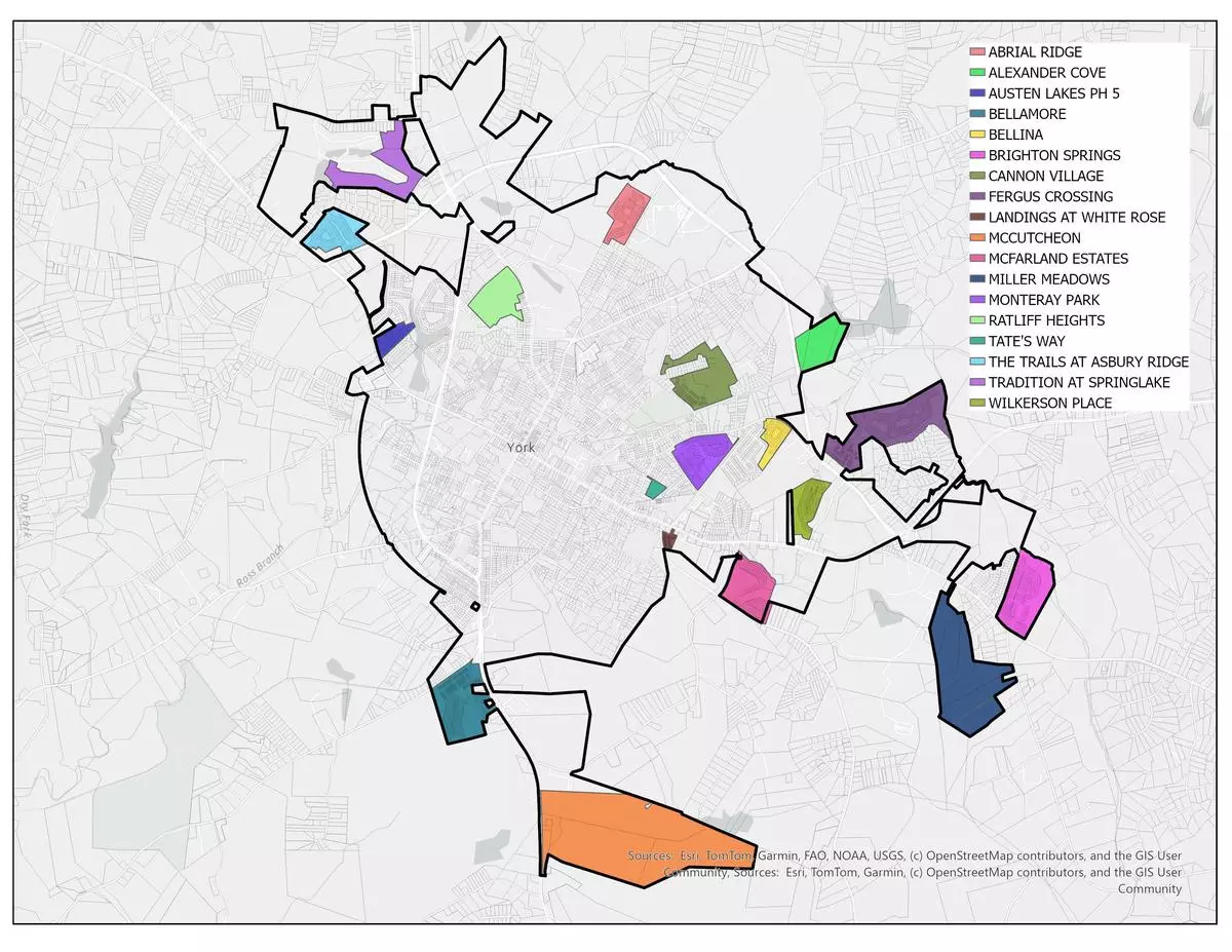 Map showing ongoing and approved developments in the City of York